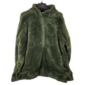 LuLaRoe Nancy Fleece Sherpa Jacket Green Zip Mock Neck Women's Super Soft Size L